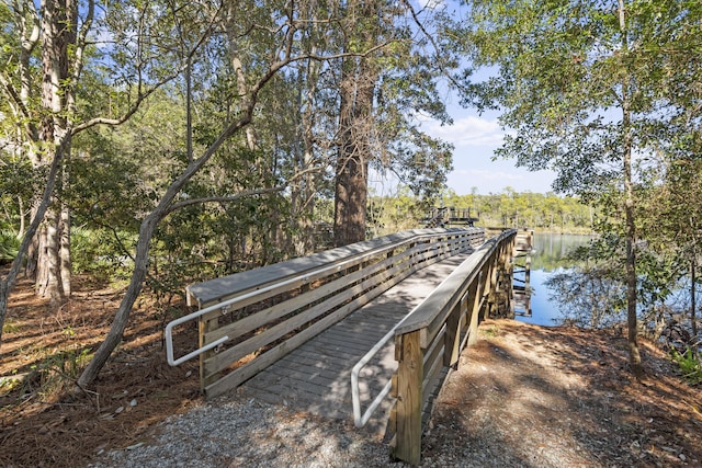 view of dock with a water view