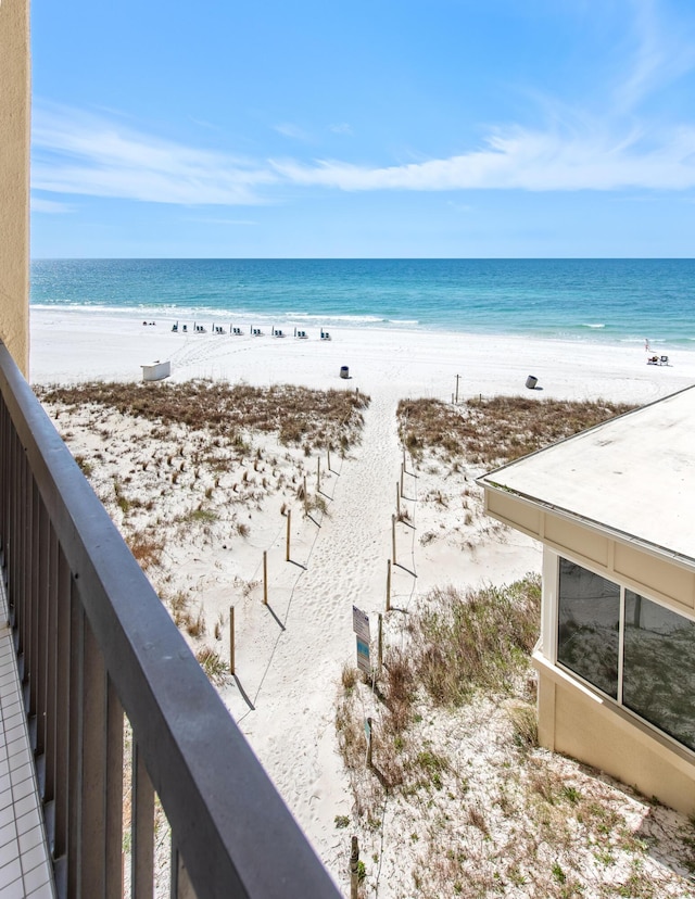 view of water feature featuring a beach view