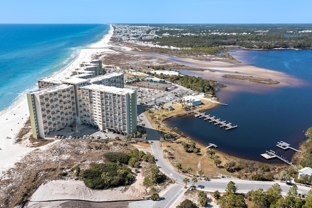 aerial view with a beach view and a water view