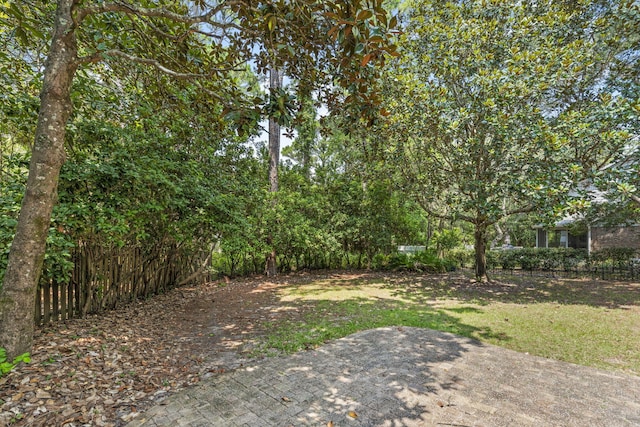 view of yard featuring a patio and fence