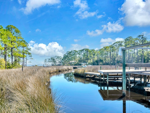 view of dock with a water view