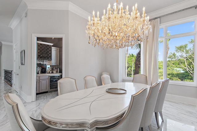 2940 Pine Valley Dr, Miramar Beach, FL 32550 - dining room with wine cooler, a dry bar, marble finish floor, and a wealth of natural light