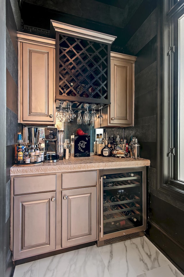 2940 Pine Valley Dr, Miramar Beach, FL 32550 - bar featuring marble finish floor, beverage cooler, and a dry bar