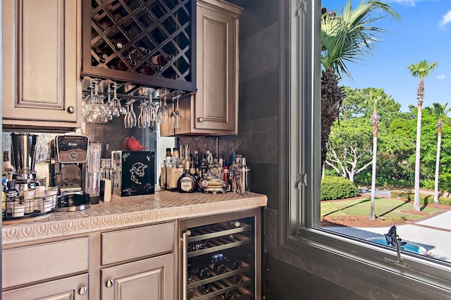 2940 Pine Valley Dr, Miramar Beach, FL 32550 - bar featuring a bar, beverage cooler, and decorative backsplash