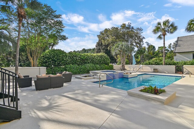 2940 Pine Valley Dr, Miramar Beach, FL 32550 - view of swimming pool featuring a fenced in pool, a patio area, an in ground hot tub, and an outdoor hangout area