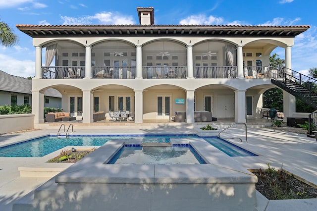 2940 Pine Valley Dr, Miramar Beach, FL 32550 - rear view of property with outdoor lounge area, a ceiling fan, a patio area, a balcony, and french doors