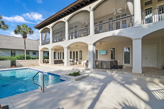 2940 Pine Valley Dr, Miramar Beach, FL 32550 - rear view of house with a patio area, a ceiling fan, an outdoor hangout area, and a balcony