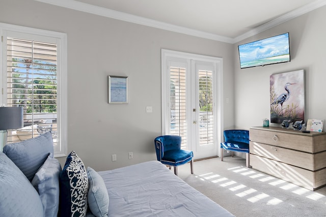 2940 Pine Valley Dr, Miramar Beach, FL 32550 - bedroom featuring access to exterior, ornamental molding, and carpet floors