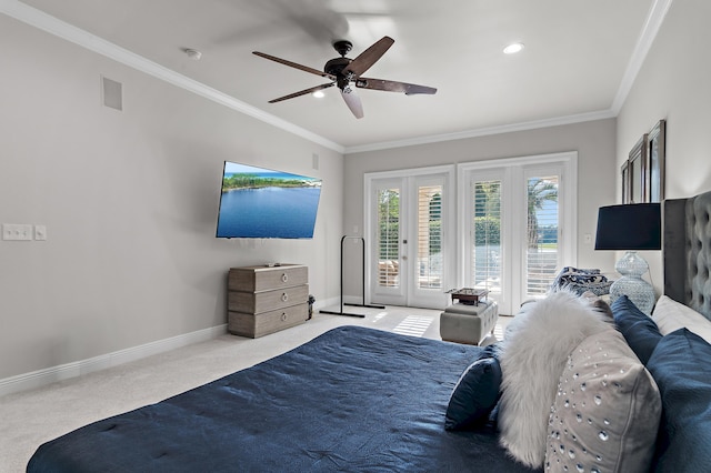 2940 Pine Valley Dr, Miramar Beach, FL 32550 - bedroom featuring ornamental molding, access to exterior, carpet, and baseboards