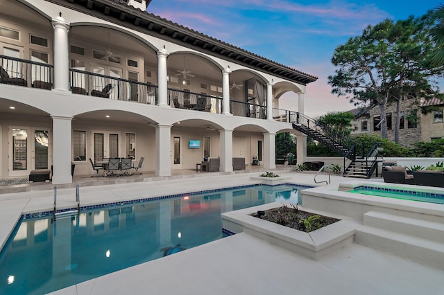 2940 Pine Valley Dr, Miramar Beach, FL 32550 - outdoor pool featuring an outdoor living space, ceiling fan, a patio area, and stairway
