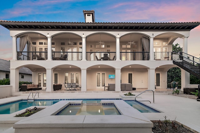 2940 Pine Valley Dr, Miramar Beach, FL 32550 - rear view of property with a balcony, outdoor lounge area, french doors, a patio area, and ceiling fan