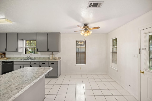 kitchen with visible vents, gray cabinets, and a sink