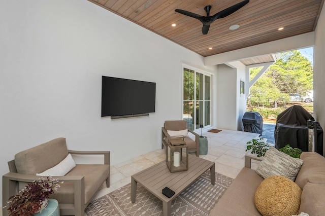 view of patio / terrace with grilling area, outdoor lounge area, and a ceiling fan