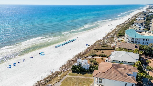 bird's eye view with a beach view and a water view