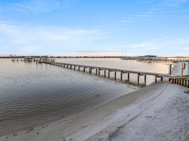 view of dock with a water view