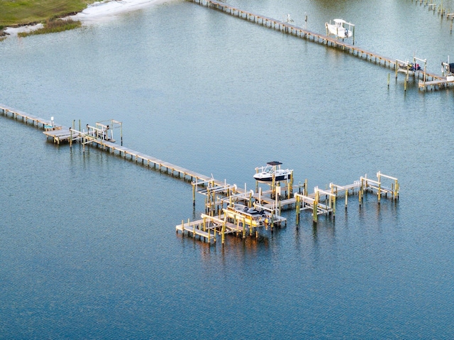 view of water feature featuring a boat dock and boat lift