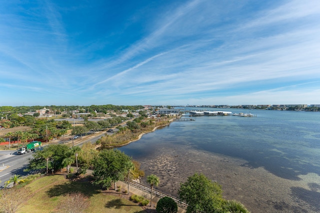 drone / aerial view featuring a water view