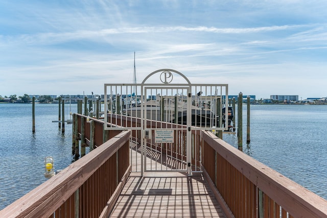 view of dock with a water view and boat lift