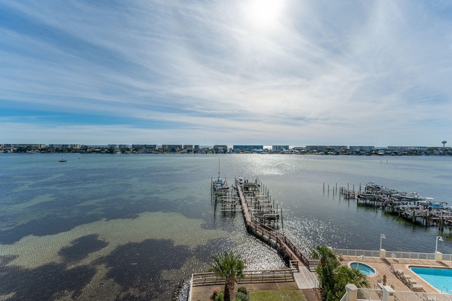 property view of water featuring a boat dock