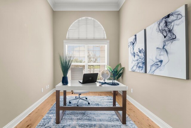 114 Golf Dr, Panama City Beach, FL 32408 - office featuring wood finished floors, ornamental molding, and baseboards