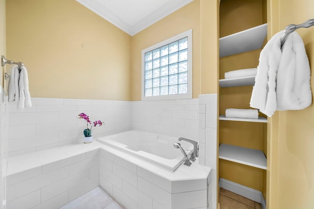 114 Golf Dr, Panama City Beach, FL 32408 - full bathroom featuring ornamental molding, a bath, and tile patterned flooring