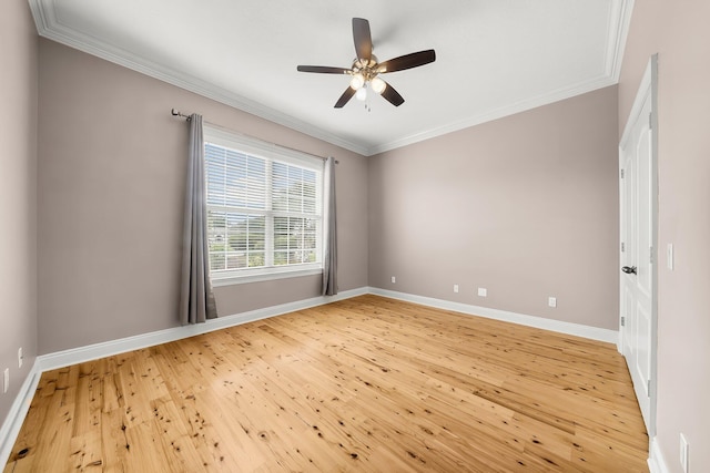 114 Golf Dr, Panama City Beach, FL 32408 - spare room featuring crown molding, light wood-type flooring, ceiling fan, and baseboards
