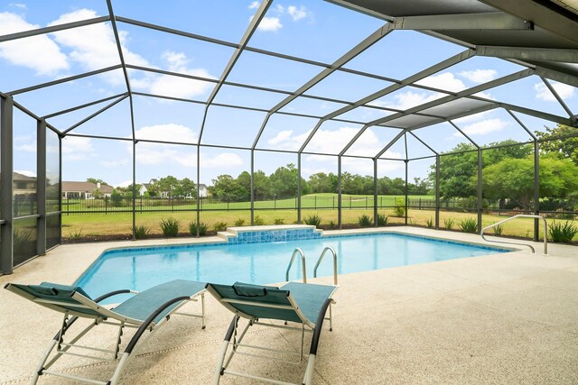114 Golf Dr, Panama City Beach, FL 32408 - swimming pool with a patio area, a lawn, and a lanai