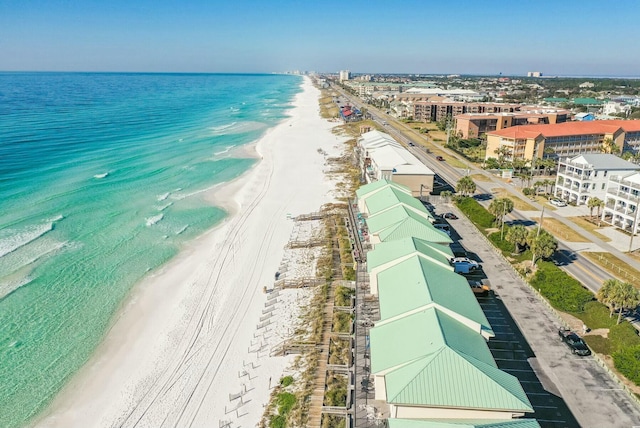 bird's eye view with a beach view and a water view