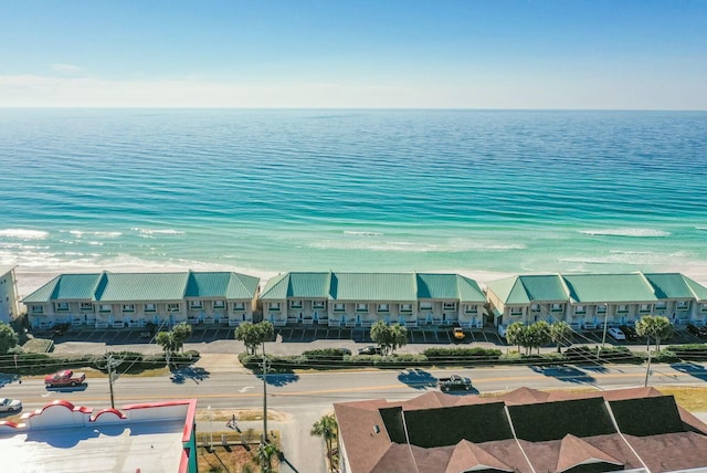 birds eye view of property featuring a residential view and a water view