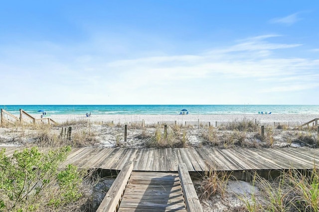 view of water feature with a beach view