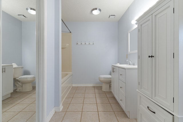 bathroom featuring tile patterned floors, visible vents, toilet, and vanity