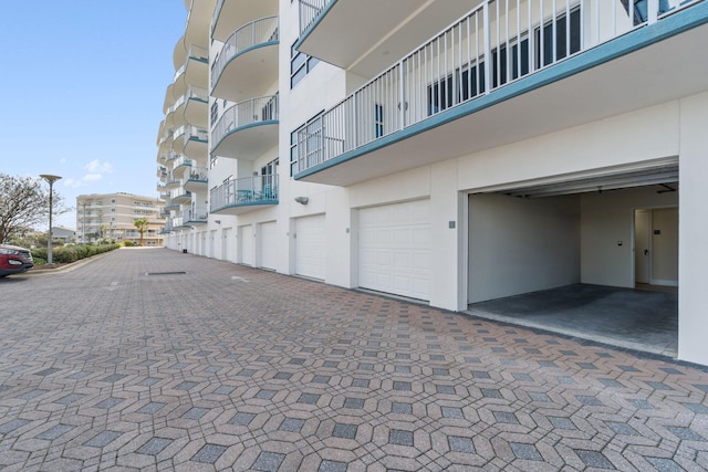 view of building exterior featuring a garage