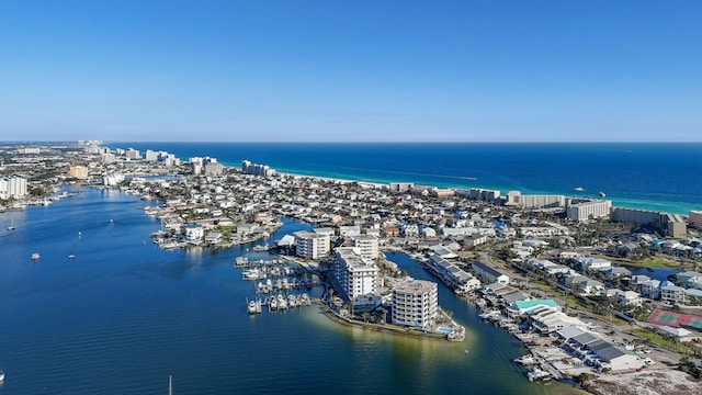 drone / aerial view with a water view and a city view