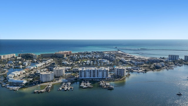 aerial view featuring a water view and a city view