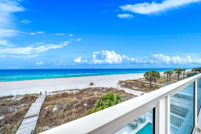 view of water feature featuring a beach view