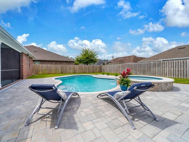 view of swimming pool with a fenced in pool, a patio area, and a fenced backyard