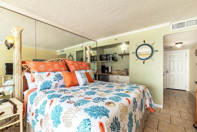 790 Santa Rosa Blvd Unit 304, Fort Walton Beach, FL 32548 - bedroom featuring tile patterned flooring, crown molding, a textured ceiling, and visible vents