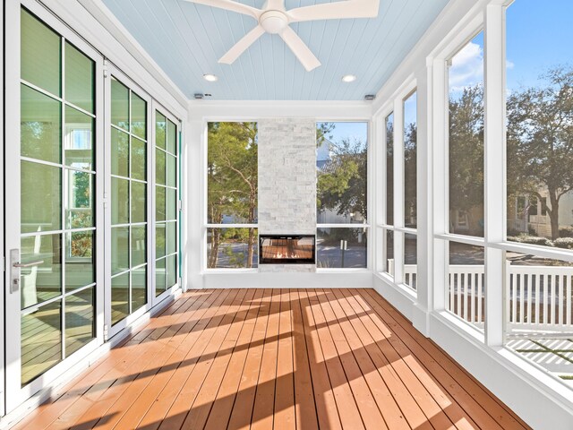 375 Morgans Trl, Santa Rosa Beach, FL 32459 - unfurnished sunroom featuring wood ceiling and wood finished floors