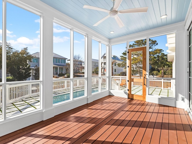 375 Morgans Trl, Santa Rosa Beach, FL 32459 - unfurnished sunroom with a ceiling fan
