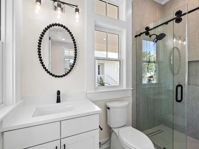 375 Morgans Trl, Santa Rosa Beach, FL 32459 - full bathroom featuring a stall shower, toilet, and vanity