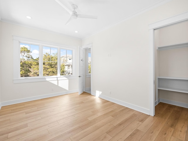 375 Morgans Trl, Santa Rosa Beach, FL 32459 - unfurnished room featuring recessed lighting, light wood-type flooring, ornamental molding, baseboards, and a ceiling fan