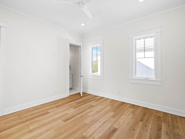 375 Morgans Trl, Santa Rosa Beach, FL 32459 - interior space featuring baseboards, light wood-type flooring, crown molding, and ceiling fan