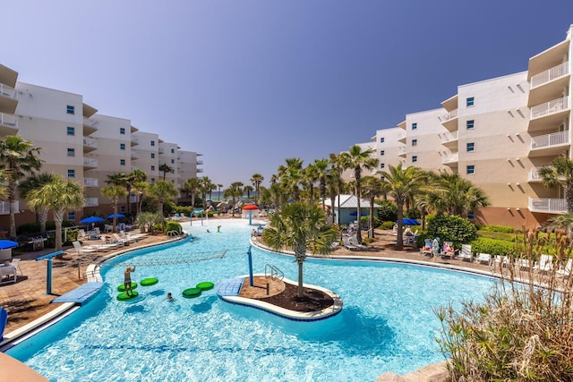 pool with a patio