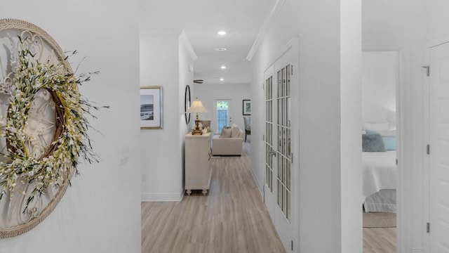 33 Spoonbill Rd, Santa Rosa Beach, FL 32459 - corridor featuring light wood finished floors, recessed lighting, baseboards, and ornamental molding