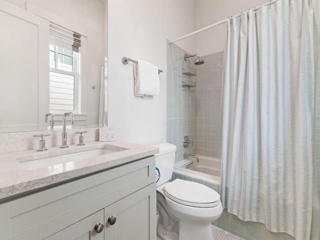 223 Western Lake Dr, Santa Rosa Beach, FL 32459 - full bath with toilet, tile patterned flooring, vanity, and shower / bath combo with shower curtain