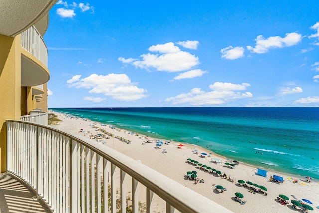 view of water feature with a beach view