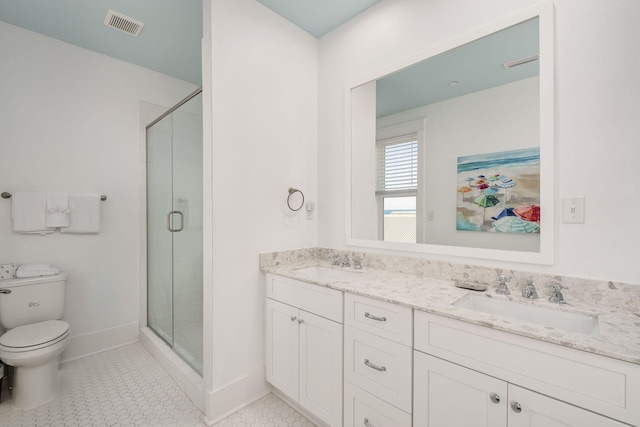 full bath featuring visible vents, a shower stall, and a sink