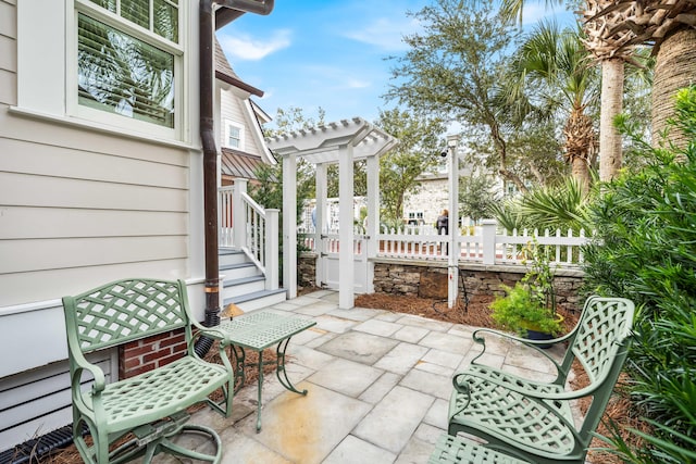 view of patio / terrace featuring a pergola and fence