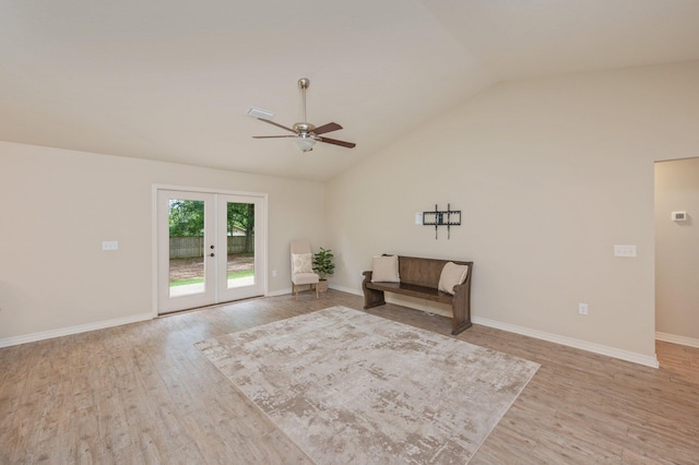 3362 Peeble Dr, Crestview, FL 32539 - unfurnished room featuring ceiling fan, light wood finished floors, lofted ceiling, french doors, and baseboards