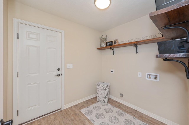 3362 Peeble Dr, Crestview, FL 32539 - clothes washing area with light wood-style flooring, washer hookup, baseboards, and electric dryer hookup